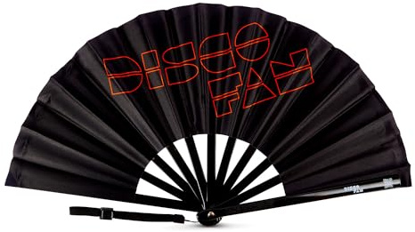 DiscoFan Folding Hand Fans for Women, Personal Handheld Fan for Men, Festival Fan, Drag Fan, UV Glow Party Fans for Wedding, LGBT Gay Pride Accessories, Birthday Decoration Props (Retro Black & Red)