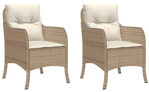 vidaXL Gartenstuhl mit Kissen 2 STK., Sessel für den Außenbereich, Gartensessel mit pulverbeschichtetem Stahlrahmen, Terrassensessel Outdoor Stuhl, Beige Poly Rattan