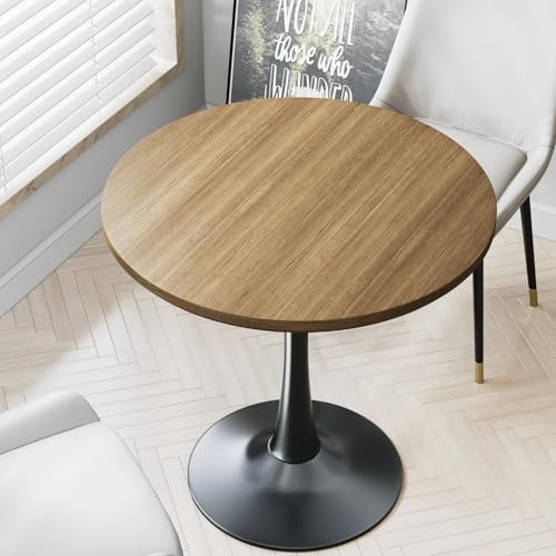 24 Small Tulip Table for 2 Person, Walnut Wood Round Dining Table for Kitchen, Mid Century Modern Table with Metal Pedestal Base for Cafe, Pub, Bar, Living Room, Bar, 24 inch Circle Bistro Tables