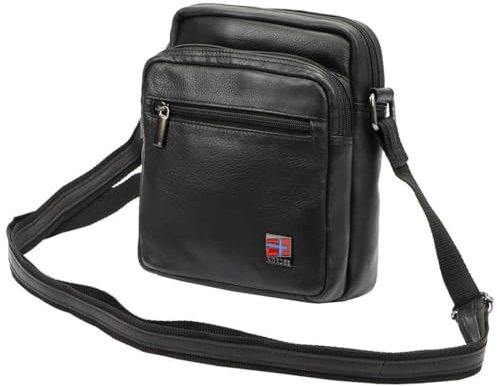 NORDEE Umhängetasche Herren - Elegante Leder Kleine Tasche Herren 21 cm x 23 cm x 7 cm, Funktionell Schultertasche Herren mit 4 Taschen, Männer Tasche - Schwarz