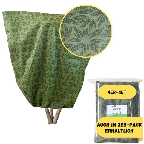 JARDEN© Set di 4 Copertura Invernale Piante 120x120cm Spessore 60g/m² - Disegno Fogliame Verde - Protezione Invernale per Piante, Cappuccio Tessuto Non Tessuto - Resistente e Facile da Installare
