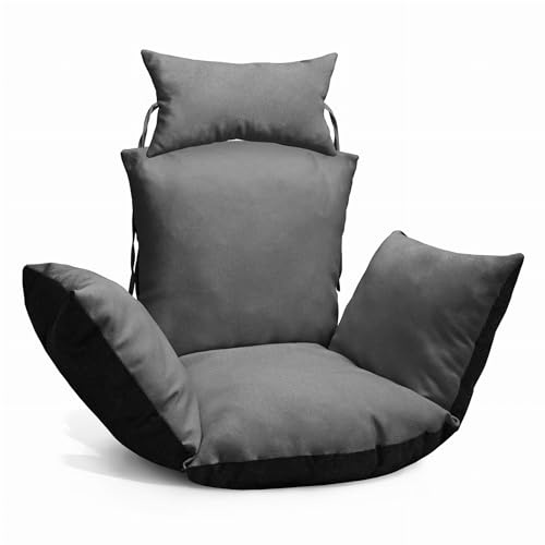 MG Design Cojín para Silla Colgante Huevo en Gris - de Tejido Resistente, con Suave Relleno, con reposacabezas con Cuerdas para Atar - cojín para Columpio Jardin Exterior, balancin de Jardin