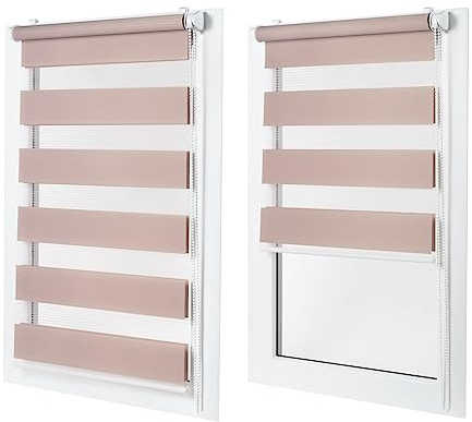 Doppelrollo ohne Bohren – Sichtschutz und Sonnenschutz, Klemmfix – Bleich-Rosa, 110 cm breit (Stoffbreite) x 120 cm hoch (Fensterhöhe) – Duo Rollo für Fenster/Tür, lichtdurchlässig/verdunkelnd