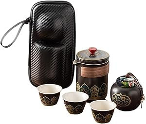 Juego de té portátil de cerámica de viaje, tetera china Kung Fu, juego de té de viaje de porcelana, 1 jarra, 3 tazas y 1 caja de té, bolsa de regalo todo en uno para pícnic al aire libre, viajes,