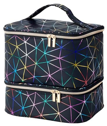 Sac de rangement pour vernis à ongles, double couche, pour 30 bouteilles (15 ml-0,5 oz) et 1 lampe à ongles LED, sac de transport portable pour accessoires de design d'ongles, Noir , Voir description,
