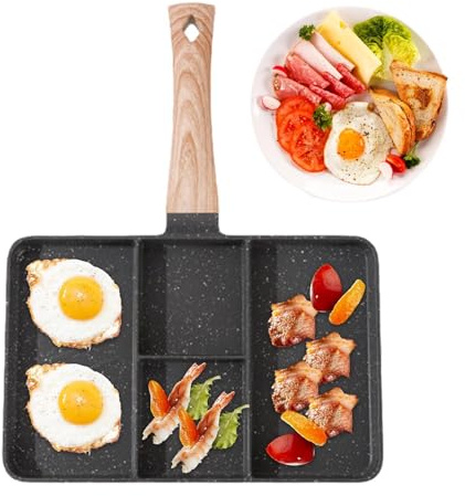 Split Grill Frying Pan - Comfortable Grip Square Grill Pan, Non-Stick Grill Pan | Egg Poacher Fry Pan with Multi-Section Multi-Purpose Steak Split Grill Pan for Quick Breakfast Fry Grilling