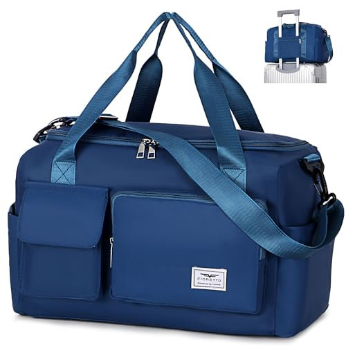 FIORETTO for Ryanair Handgepäck 40x20x25 mit abnehmbarem Schultergurt Small Reisetasche Handgepäck Tasche für Flugzeug mit Feuchttasche Weekender Carry on Luggage für Herren Damen Blau