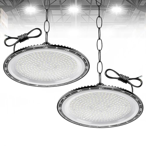 2 Pack 500W UFO LED High Bay Light 50000LM, Cold White 6500K Super Bright Workshop Lighting, IP65 Waterproof Industrial Lights, Commercial Bay Lighting for Workshop, Warehouse, Garage, Factory