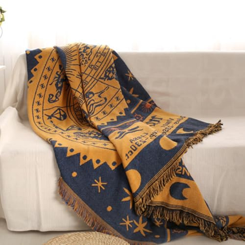 LumiSyne Coperte Double-Face Plaid In Cotone Intrecciato Con Nappina Motivo Geometrica Bohemien Stile Etnico Vintage Decorativo Coperta Da Tiro Per Letto Divano Campeggio Arazzo Tovaglia Tappeto
