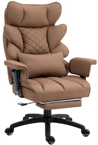 Dowinx Gaming Stuhl, Bürostuhl Ergonomisch mit Taschenfeder-Kissen, Chefsessel mit Doppellagige weiche Rückenlehne und verstellbare Lendenkissen, Armlehnen und Fußstütze, PU, Braun