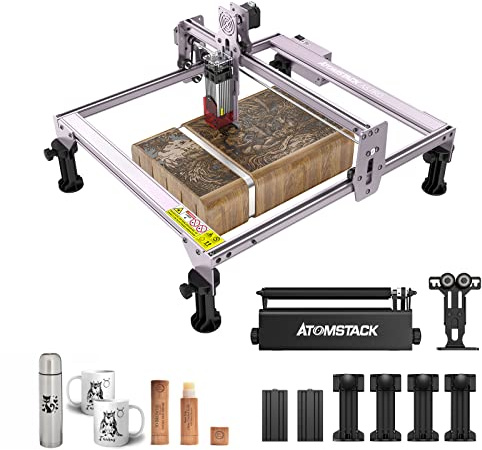 ATOMSTACK A 5 Pro 40 W Machine à graver laser, avec rouleau rotatif laser R3 Pro, machine de découpe CNC, 5 W, protection des yeux, mise au point fixe, pour bois, cuir, métal 410 x 400 mm