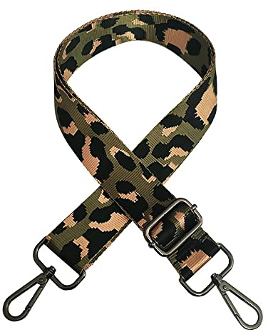 Anevous Verstellbarer Leopardenmuster Schultergurt, Taschengurte 3,8 cm Breit, 72-130 cm Taschenriemen zum Wechseln, Schulterriemen für DIY Zubehör Umhängetaschen, Handtaschen,Grün C