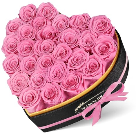 27 Ewige Rosen in Herzform Box - Infinity Rosa Rose, Konservierte Echt Blume Rose Geschenk, Valentinstag Jahrestag Geburtstag Geschenk für Sie Frauen Mama Freundin Oma Muttertagsgeschenk