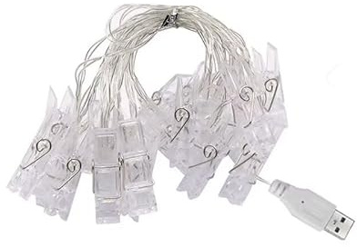 Guirlande lumineuse à pince à linge avec 40 LED - 6 m - Pour intérieur et chambre à coucher - Pour mariage, Saint-Valentin