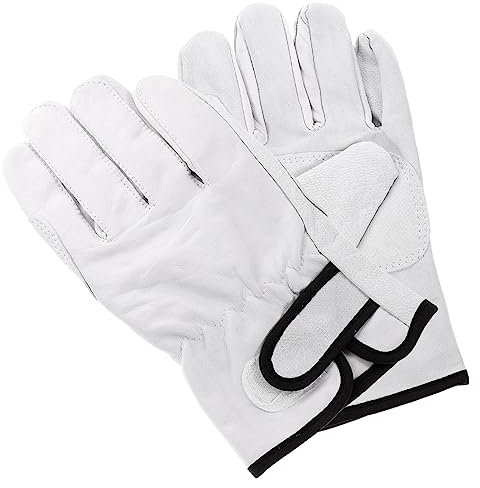 NULYLU Ofen Handschuhe Hitzebeständig Lederhandschuhe Weiß Mit Klettband Isolierte Schweißerhandschuhe Für Kochen Und Outdoor-aktivitäten Robuste Lederarbeitshandschuhe