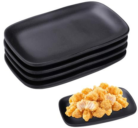 imposyu Set di 4 Piatti da Portata Rettangolari Vassoio Antiscivolo Piatti da Antipasto Piatti da Dessert Neri per Buffet, Dolci, Snack