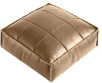 Marokkanischer Sitzsack, Ottomane, Fußhocker, Aufbewahrungswürfel, PU-Leder, quadratisch, Bodenkissen, Sitzsack, Stuhl für Wohnzimmer-Dekor (Hellbraun)