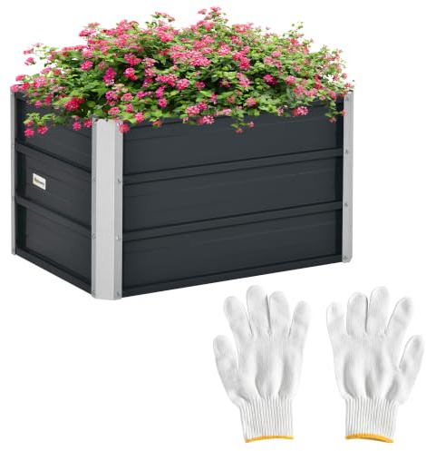 Outsunny Carré Potager Rectangulaire Surélevé 66 x 47 x 40 cm Gris Foncé | Lit de Jardin, Acier Galvanisé, Fond Ouvert, Jardinière Conception Extra Profonde