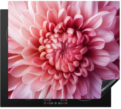 KitchenYeah© Herdabdeckplatte Einteilig Ceranfeld Abdeckplatte | 59x52 cm - Induktionsschutz Ceranfeldabdeckung Vinyl Herdabdeckplatten Dahlie - Blume - Nahaufnahme - Rosa