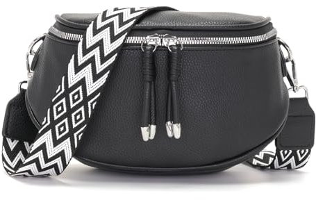 JSDOST Bauchtasche Damen klein Crossbody Bag Umhängetasche Damen Handtasche Veganes Leder Tasche Schwarz