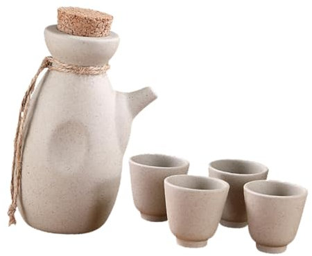 Alipis Japanisches Sake Satz Keramik 1 x 300ml Weinbehälter 4 x 50ml Sakebecher Haushaltsweintopf Trinkgeschirr Für Zuhause Und Gastronomie