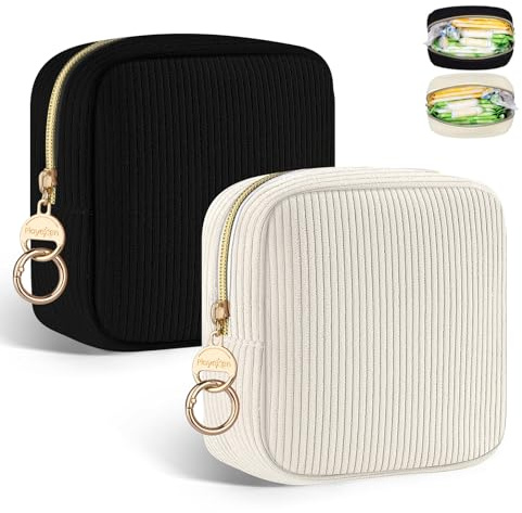 Tampon Aufbewahrung Binden Hygienebeutel für Damenbinden Aufbewahrungstasche Perioden Tasche mit Reißverschluss Organizer Stilleinlagen Damen Tampons BindenDamen Geschenke für Mädchen(Schwarz&Beige)