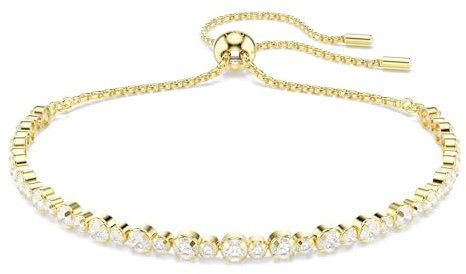 Swarovski Matrix Bracciale Tennis, Gioiello Versatile con Zirconia Trasparenti, Pietre Scintillanti a Taglio Round, Chiusura a Scorrimento, Placcatura in Tonalità Oro, 12-24 cm, 0,2 cm