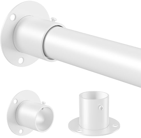 Venwemong Barra de Armario, Poste Colgante Ajustable de Acero Inoxidable con Enchufes de Fijación para Armario y Almacenamiento, Blanco, Longitud 45–66cm, Diámetro 25mm