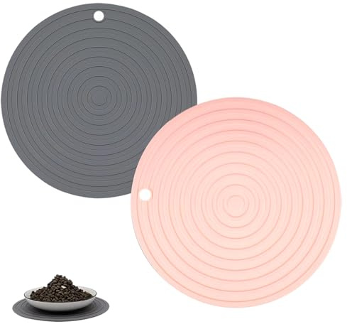 WGCHAIE 2 Pièces Tapis Gamelle Chat et Chien, Tapis d'alimentation en Silicone Antidérapant Portable en Silicone Set Rond Tapis de Plateau Gamelle de Nourriture Antidérapant pour Animaux