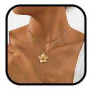 AOOTUERL Colliers Femmes en Or, Collier Pendentif Fleur Métallique Dorée, Ensemble de Colliers Ras Chaîne Délicate en Or,Bijoux Tendance Empilés, Long Collier Cadeaux pour Femme Fille Amie Mère
