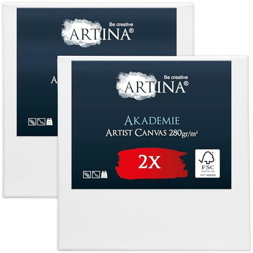 Artina 2er FSC® Set bespannte Keilrahmen Leinwände für Acrylfarben | 60x60cm Canvas Leinwand aus 100% Baumwolle zum Bemalen für Acryl Malen Künstlerbedarf Akademie