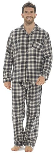 GM Apparel Men’s Traditional Brushed Flannel Comfy Pyjamas Set – PJ Lounge Wear Nightwear – Cosy Soft Feel and Comfy Sleepwear – 100% Cotton (L - Grey)