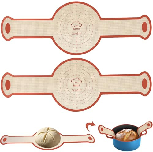 Gonsir Silicone Bread Sling, 2 Pcs Silicone Baking Sling with Longer Handles, Non-Stick & Easy Clean Dutch Oven Baking Mat to Transfer SourDough Easily, Reusable Bread Mat Set with Storage Bracelets
