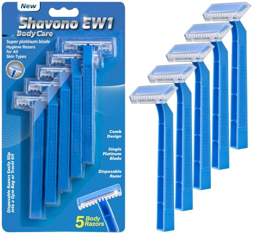 Shavono EW1 Disposable Razors for Men & Women | Single Blade Razor | Dry Shave with built-in Comb | Tattoo & Medical use | Travel Friendly | Pack of 5