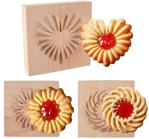 3 Teiliges Keksformen Holz Keksausstecher Kinder Leicht Entformen, Ausstechformen Holz Cookie Cutter, 3D Geschnitzt Keks Stempel für Hochzeiten Partys Ostern Weihnachten (Stil 4)