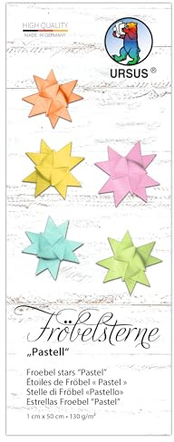 Ursus 3494 00 99 - Stelle di Fröbel Pastel, 130 g/m² di carta da disegno in argilla, 100 strisce pieghevoli, formato 1 x 50 cm, Ø 4,3 cm, 5 colori, con istruzioni per l'uso