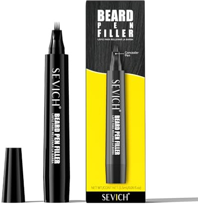 SEVICH Beard Pencil Filler for Men Black,Unique 4-Tip Beard Pen Resistant,Instantly Fills Sparse Areas & Covers Gaps,Waterproof & Sweat-Resistant,Natural Effects