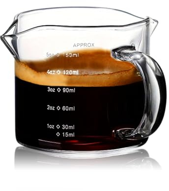 Espresso Cups with Handle - Glass Espresso Measuring Shot Glass with Double V-Spout, Precision Coffee & Milk Measuring Cup for Coffee, Juice, and Liquid - Durable, Clear, Easy Pour