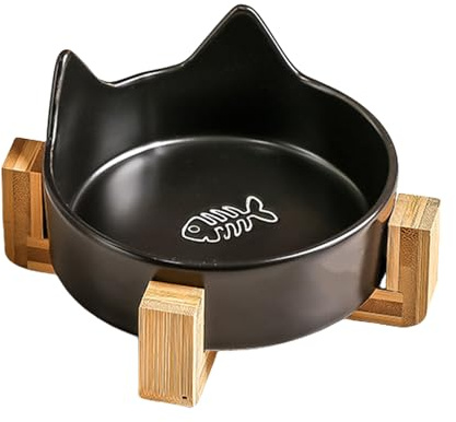 Ciotole in ceramica per gatti, con supporto in legno, adorabili piatti per cibo e acqua, durevole per cani e gatti