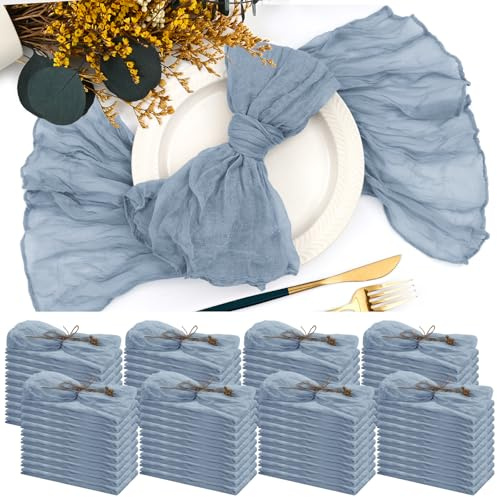 84 Pack Gaze-Käsetuch-Servietten 50 x 50 cm Staubiges Blau geknitterte Dinner-Servietten, rustikale Boho weiche Stoffservietten für Hochzeit Party Event Tischdekor