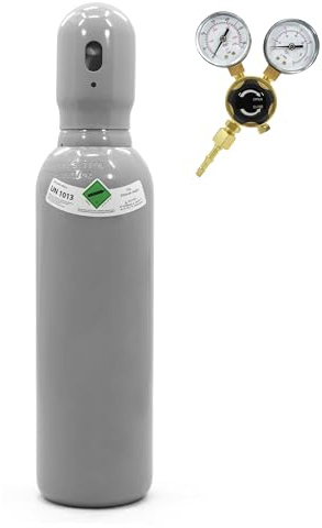 Bombola del gas CO2 3,7 kg (5L) riempita e riduttore di pressione Argon/CO2 – Set: bombola di gas di protezione completa + mini regolatore del gas 2 manometri per saldatrice MIG MAG & Acquario