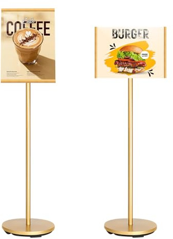 KEBMCHN A4 Sign Stand Floor Sign Holder with Heavy Round Base (Gold)