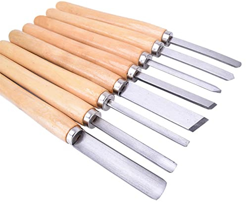 ZASCHMOY Juego de Cinceles para Torno de Madera, 8 Piezas, Herramientas de Torneado, Gubia para Carpintería, Lanza de Separación Inclinada con Acero con Alto Contenido de Carbono