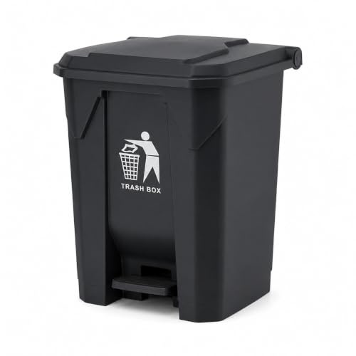 Recycling Pedal Bin 30/50/80L, Kitchen Waste Rubbish Bin with Hands-Free Foot Pedal Lid, Large Home Office Trash Can for Recycling, Utility Room & Indoor Waste (BLACK, 80L)