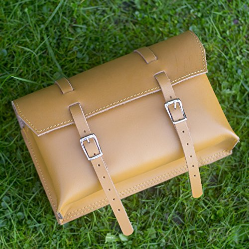 London Craftwork Große Fahrradtasche Satteltasche Lenkertasche Rahmentasche aus hellbraunem Leder Moto Motobike Moped Motorrad XL-TAN