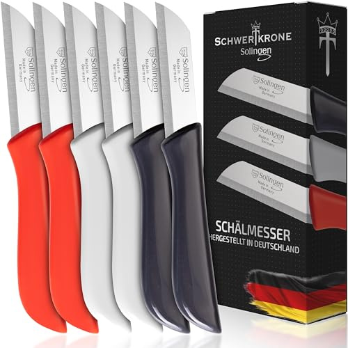 6er Set Gemüsemesser scharf/Küchenmesser/Schälmesser/Obstmesser klein/Elegance Serie rot/grau/weiß Solingen Germany (bunt-grau-weiß-rot)
