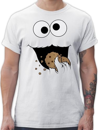 T-Shirt Herren - Karneval & Fasching - Keks Monster I Krümelmonster I Cookie Monster Fastnacht I Fasnacht I Fasnet - M - Weiß - Partner Look Family faschingsshirt Faschings Auge Shirts