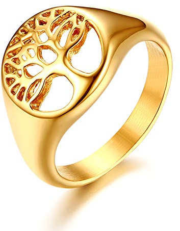 JewelryWe Schmuck Damen-Ring, Edelstahl Lebensbaum Baum des Lebens Hollow Ring Zehenring, Silber, Größe 49 bis 65, kostenlose Gravur