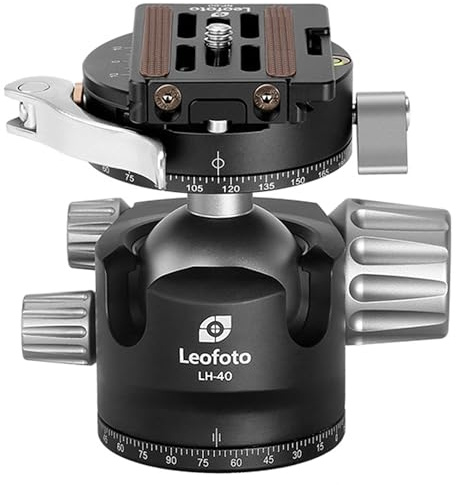 LEOFOTO Cabezal de bola de trípode LH-40PCL, función panorámica dual + placa de liberación rápida NP-60