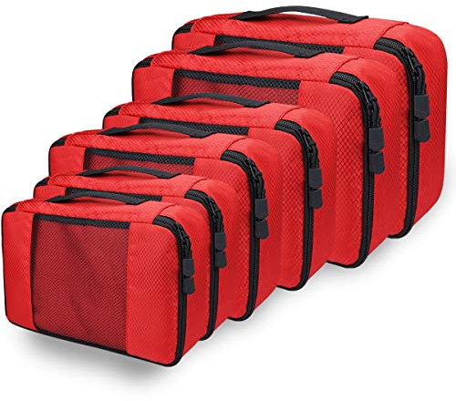 Kleidertaschen Kofferorganizer Set, Netspower Packing Cubes Packwürfel Aufbewahrungstasche Ultraleichte Kulturbeutel Taschenorganizer Atmungsaktiv für Handgepäck Rucksäcke - Rot